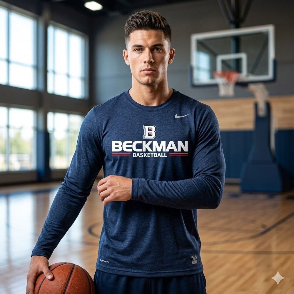 Nike Beckman Basketball Dri Fit Long Sleeve Shirt Mens Large Blue Athletic Tee